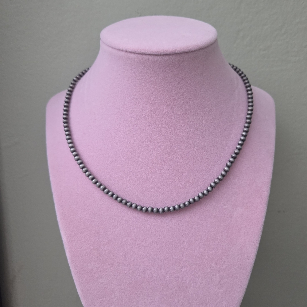 Western 4mm Silver Tone Faux Navajo Pearl Necklace Southwestern Rodeo Cowgirl